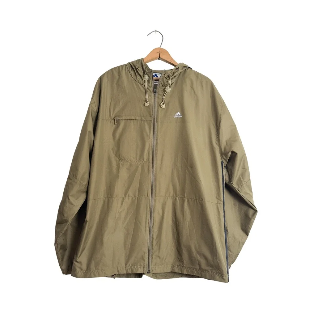 Vintage 90's Adidas Revolution FZ‎ Hooded Windbreaker Jacket Iguana Green L